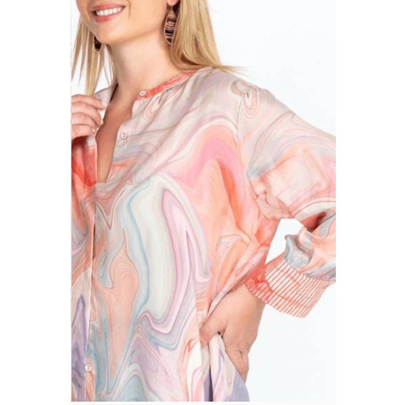 Johnny Was Silk Top Pink Multi Boho Tunic - Picture 3 of 13